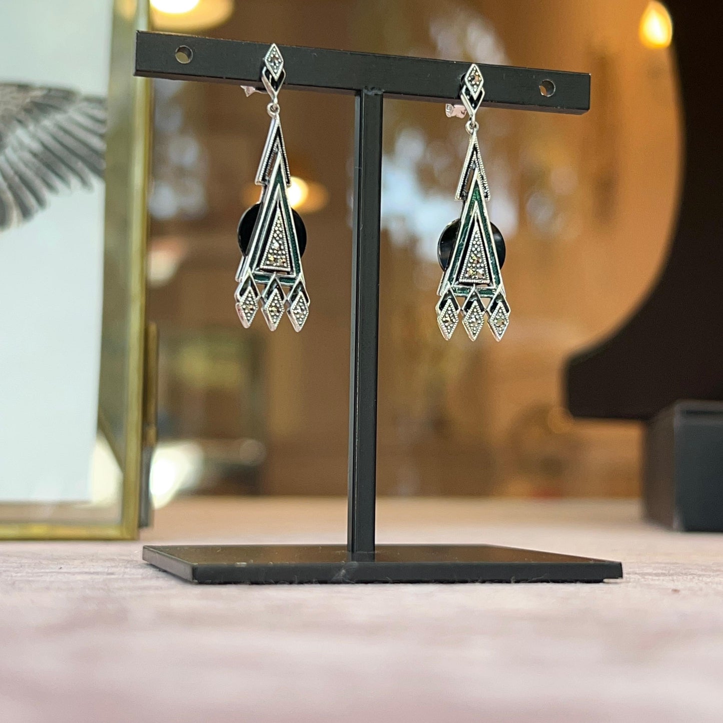 Orecchini Art Déco in Argento con Onice e Marcassiti