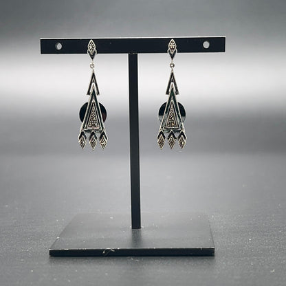 Orecchini Art Déco in Argento con Onice e Marcassiti