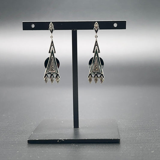 Orecchini Art Déco in Argento con Onice e Marcassiti