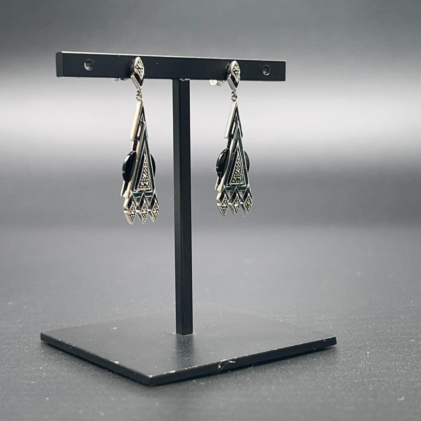 Orecchini Art Déco in Argento con Onice e Marcassiti