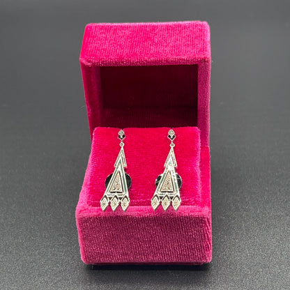 Orecchini Art Déco in Argento con Onice e Marcassiti