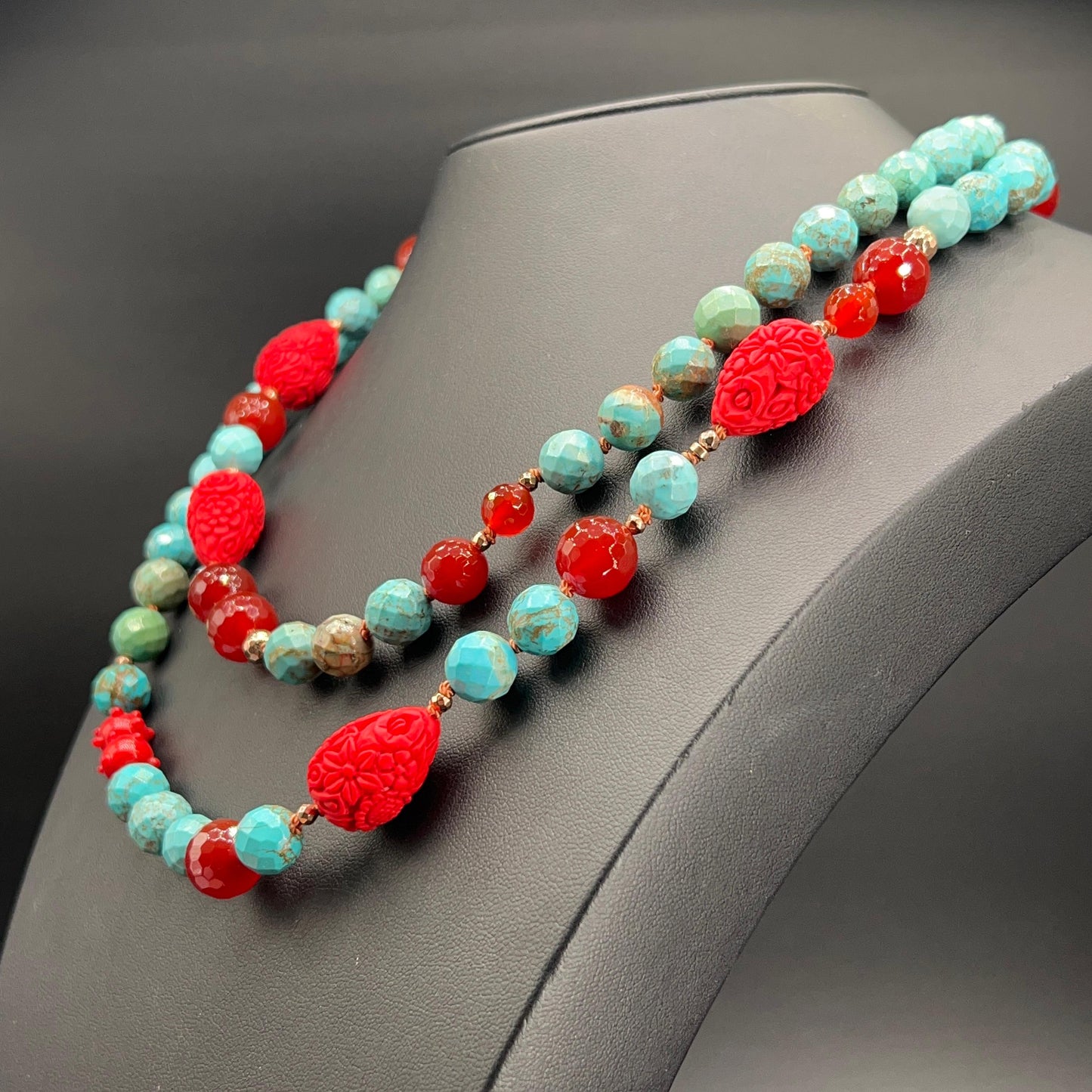 Collana Lunga con Aulite Turchese e Corniola