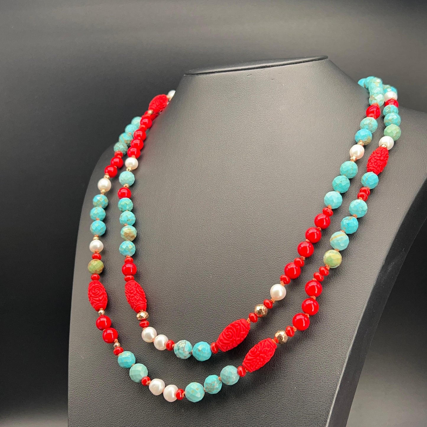 Collana Lunga con Aulite Turchese e Bamboo