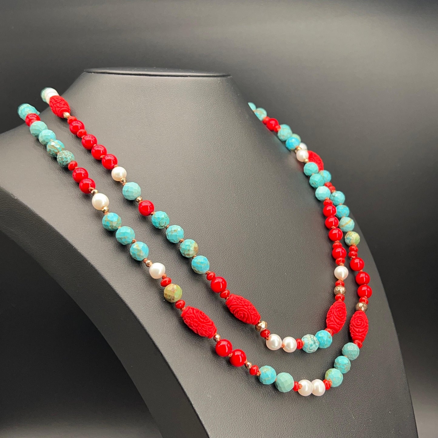 Collana Lunga con Aulite Turchese e Bamboo
