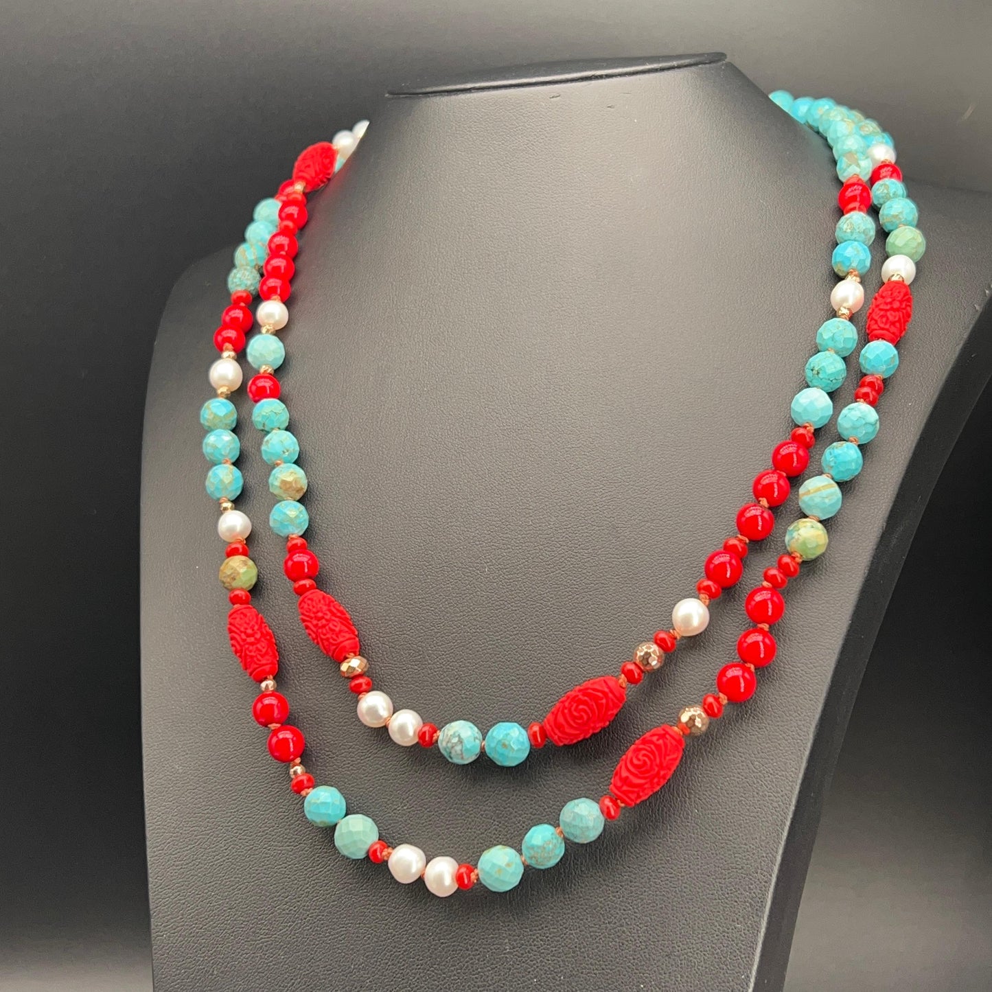 Collana Lunga con Aulite Turchese e Bamboo