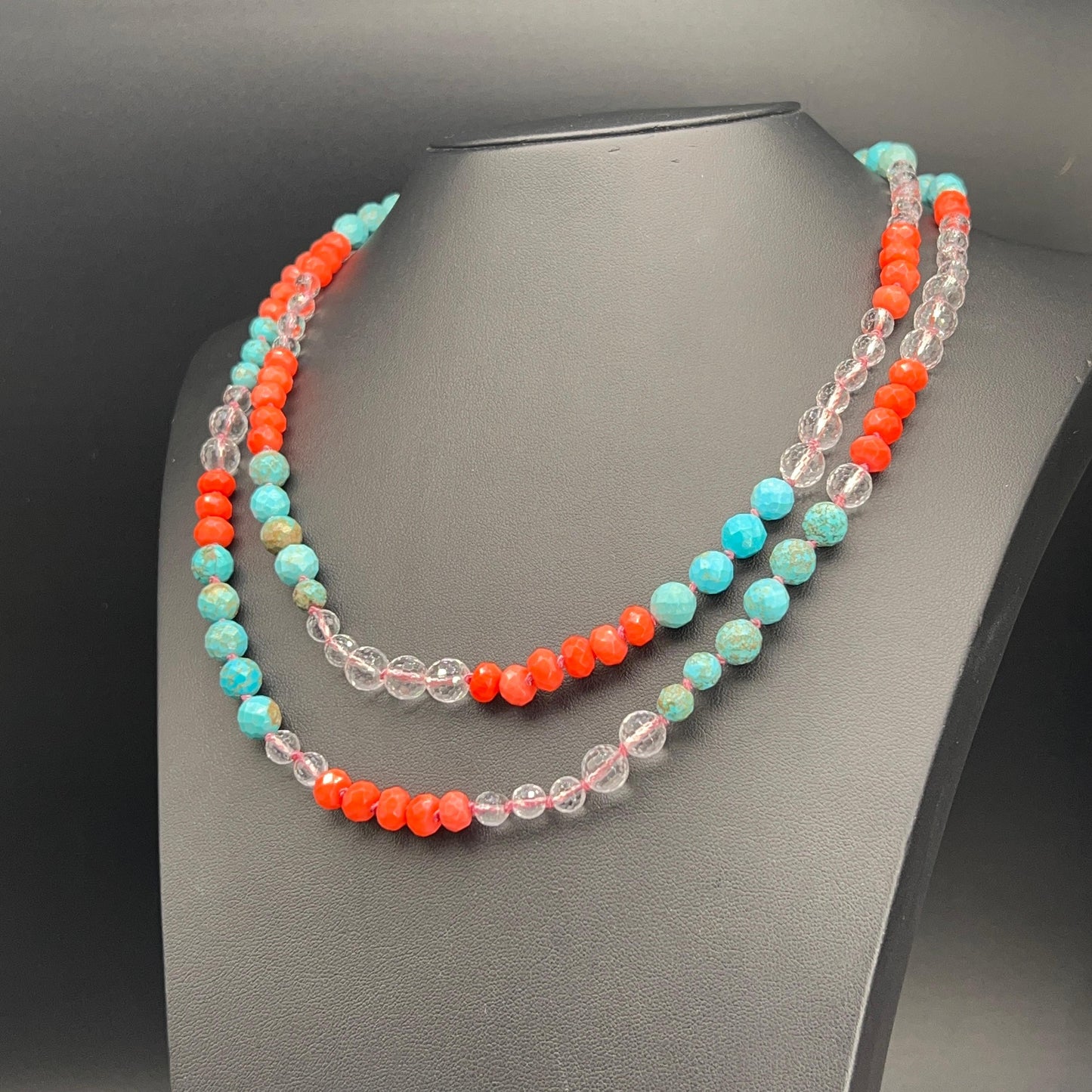 Collana Lunga con Bamboo e Aulite Turchese