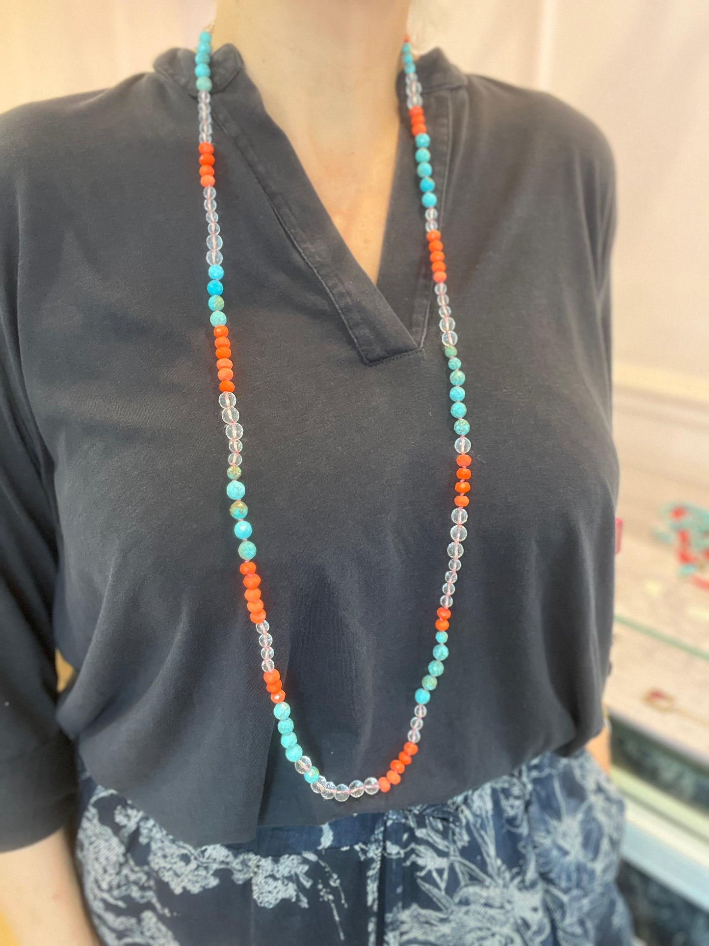 Collana Lunga con Bamboo e Aulite Turchese