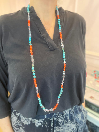 Collana Lunga con Bamboo e Aulite Turchese