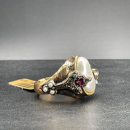 Anello Regolabile con Perla Coltivata, Granato, Zaffiri e Swarovski