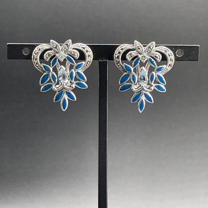 Orecchini in Argento con Smalti Blu, Marcassiti e Topazio Azzurro