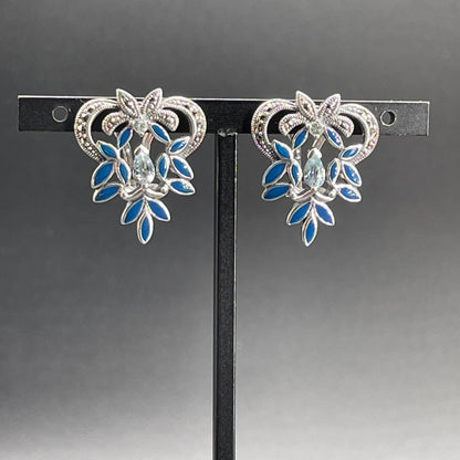 Orecchini in Argento con Smalti Blu, Marcassiti e Topazio Azzurro