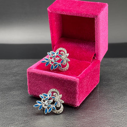 Orecchini in Argento con Smalti Blu, Marcassiti e Topazio Azzurro