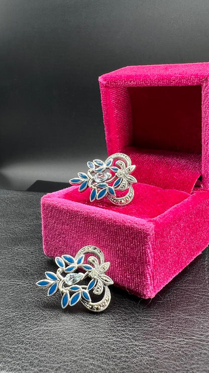 Orecchini in Argento con Smalti Blu, Marcassiti e Topazio Azzurro