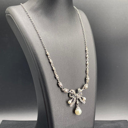 Collana Fiocco con Perle e Marcassiti