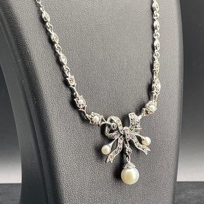 Collana Fiocco con Perle e Marcassiti