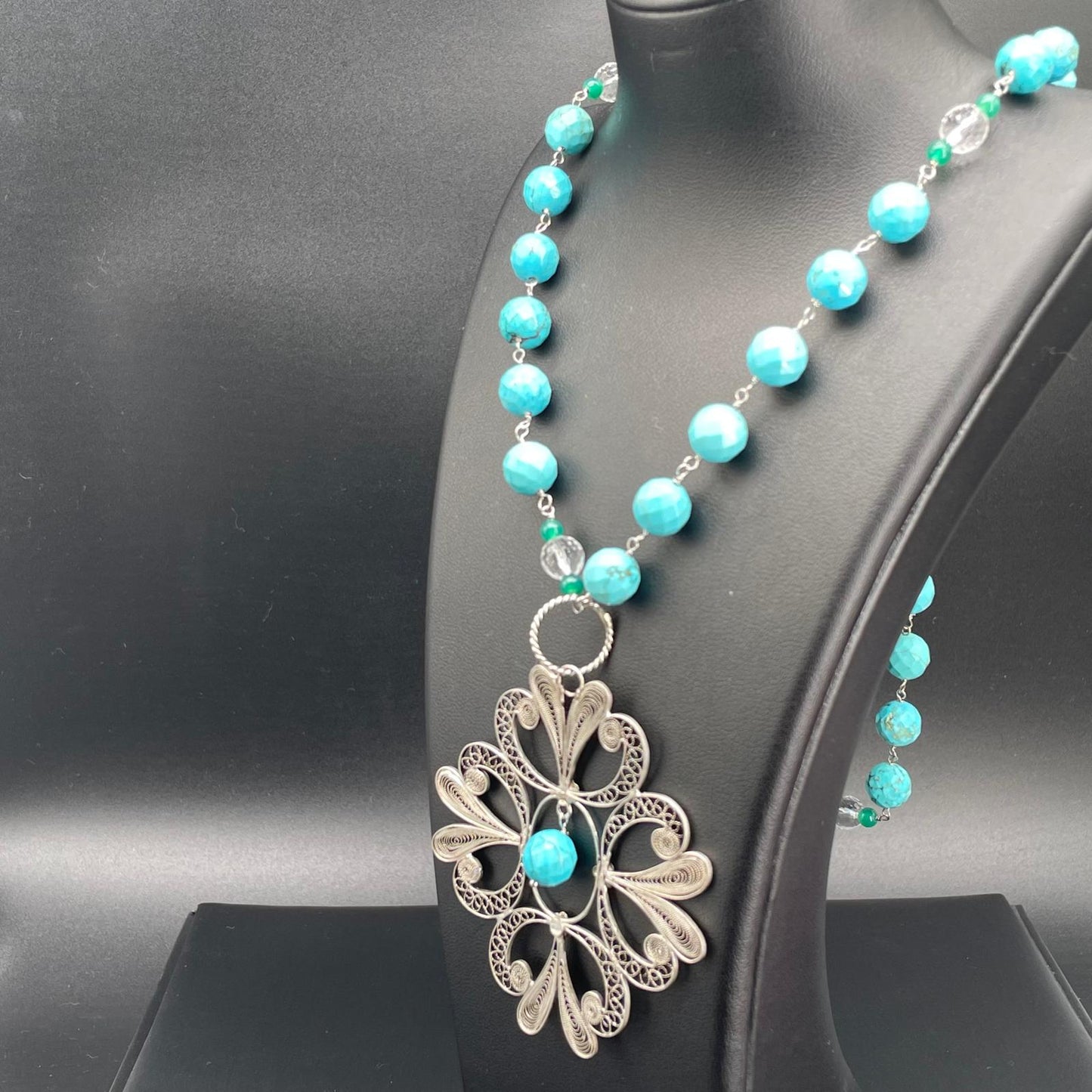 Collana Rosario con Aulite Turchese e Centrale in Filigrana