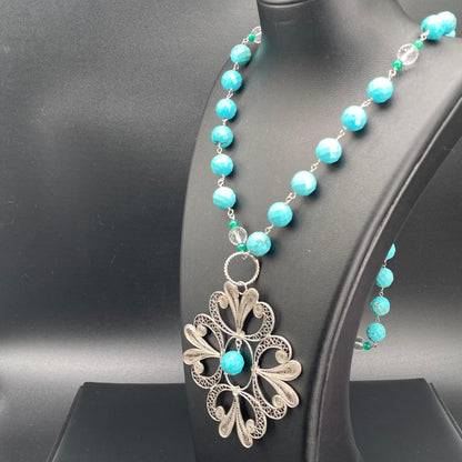 Collana Rosario con Aulite Turchese e Centrale in Filigrana