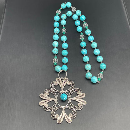 Collana Rosario con Aulite Turchese e Centrale in Filigrana
