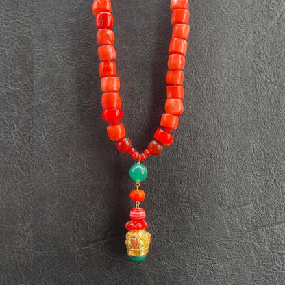 Collana Corallo Bamboo con Corniola e Agata Verde