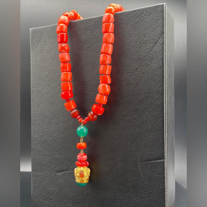 Collana Corallo Bamboo con Corniola e Agata Verde