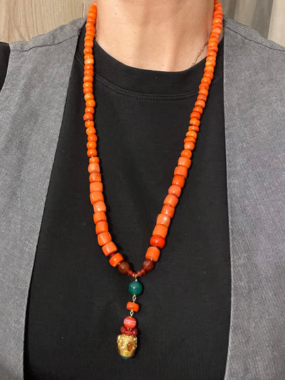 Collana Corallo Bamboo con Corniola e Agata Verde