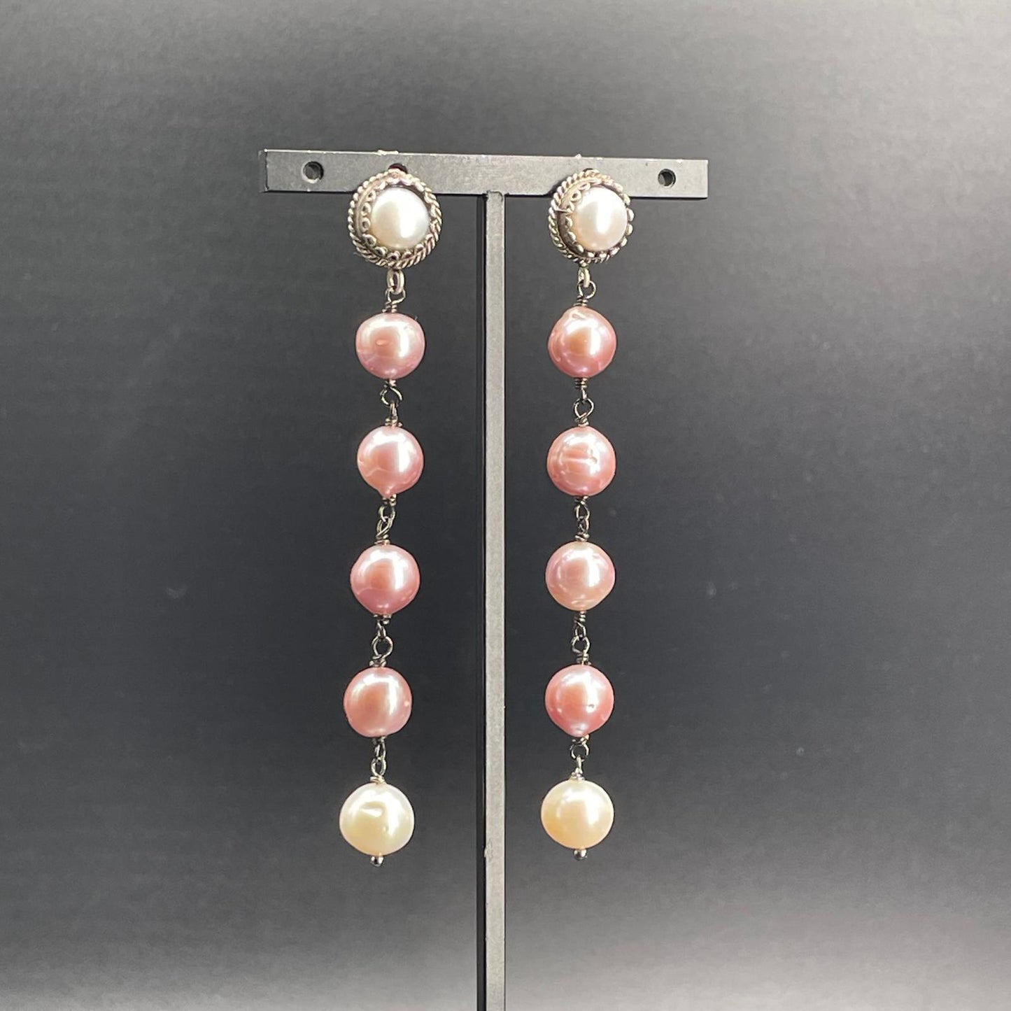 Orecchini Lunghi in Argento con Perle Coltivate