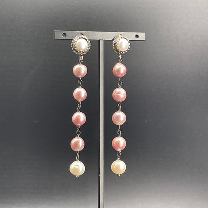 Orecchini Lunghi in Argento con Perle Coltivate