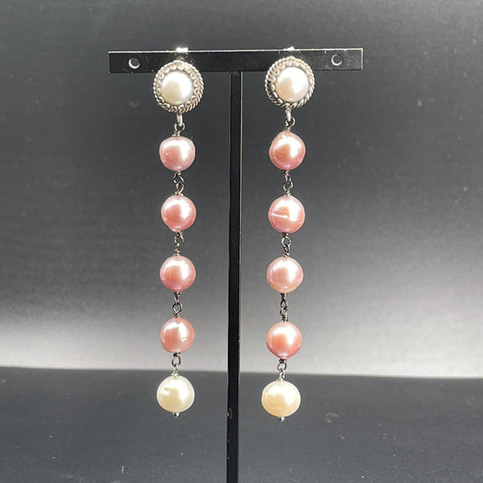 Orecchini Lunghi in Argento con Perle Coltivate