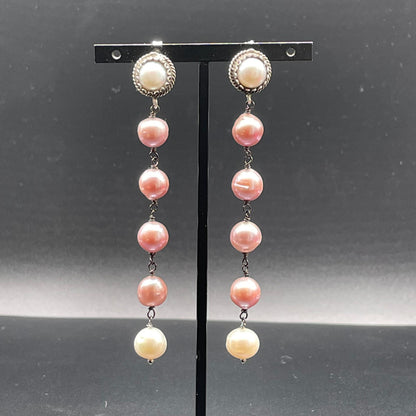Orecchini Lunghi in Argento con Perle Coltivate