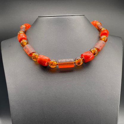 Collana Corallo Bamboo e Vetro di Murano Inciso