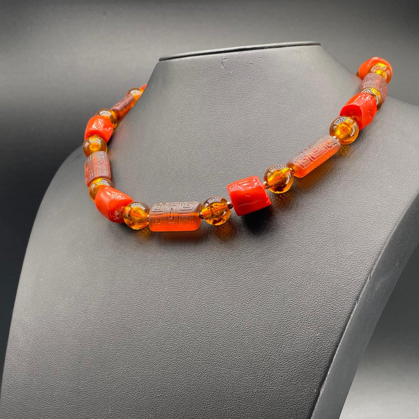 Collana Corallo Bamboo e Vetro di Murano Inciso