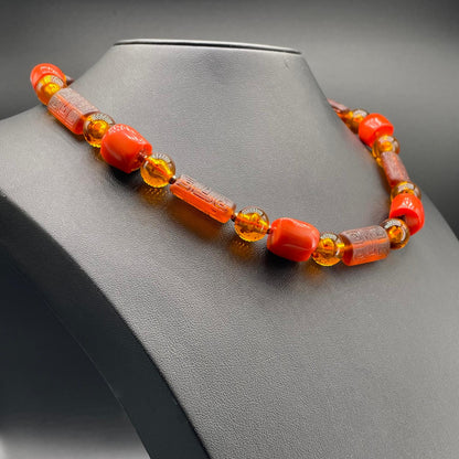 Collana Corallo Bamboo e Vetro di Murano Inciso