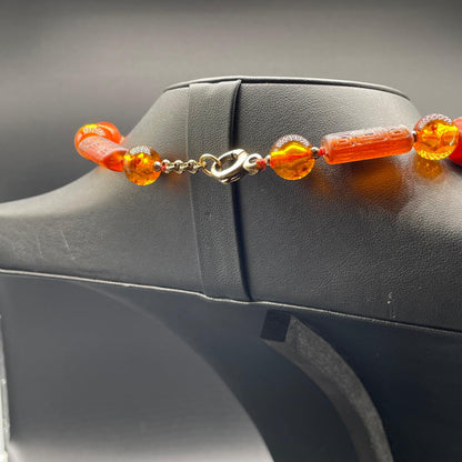 Collana Corallo Bamboo e Vetro di Murano Inciso
