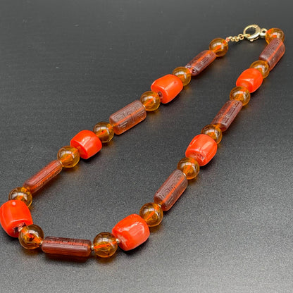 Collana Corallo Bamboo e Vetro di Murano Inciso