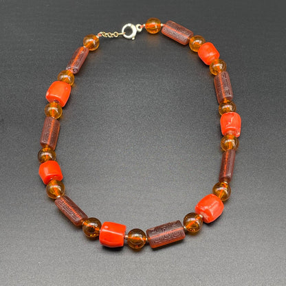 Collana Corallo Bamboo e Vetro di Murano Inciso