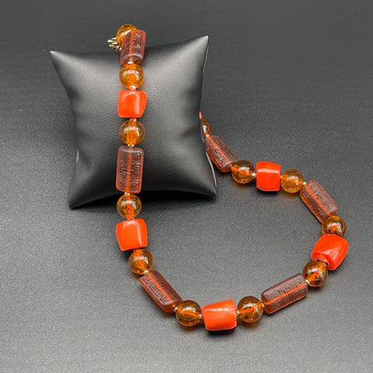 Collana Corallo Bamboo e Vetro di Murano Inciso