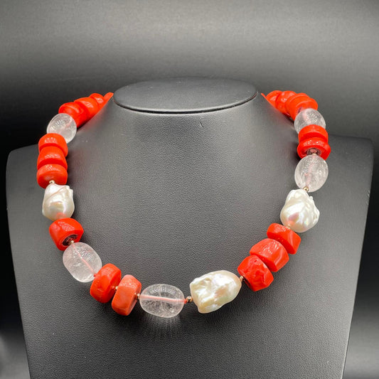 Collana Corallo Bamboo e Perle Scaramazze