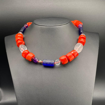 Collana Corallo Bamboo Ametista e Vetro di Murano