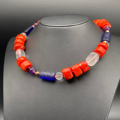 Collana Corallo Bamboo Ametista e Vetro di Murano