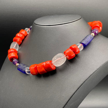 Collana Corallo Bamboo Ametista e Vetro di Murano