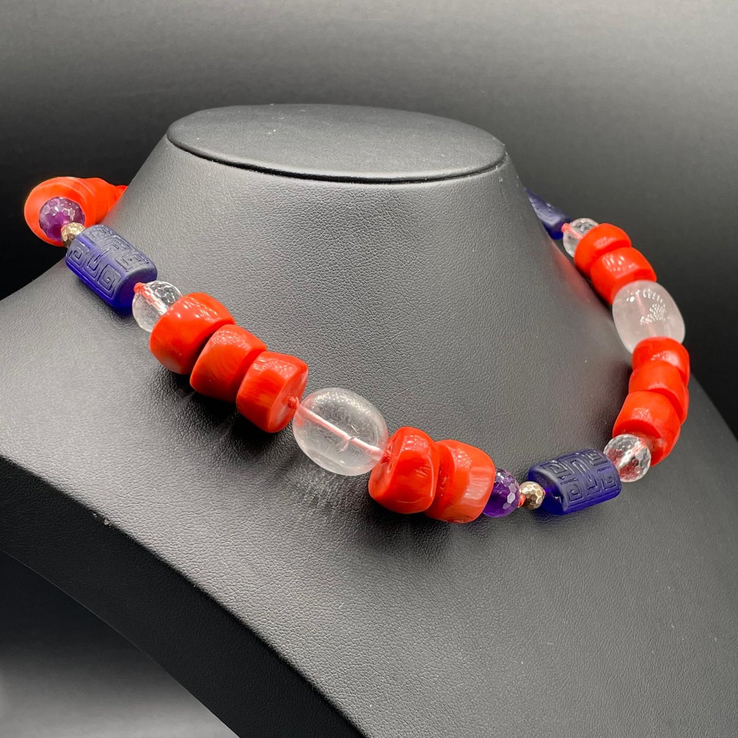 Collana Corallo Bamboo Ametista e Vetro di Murano