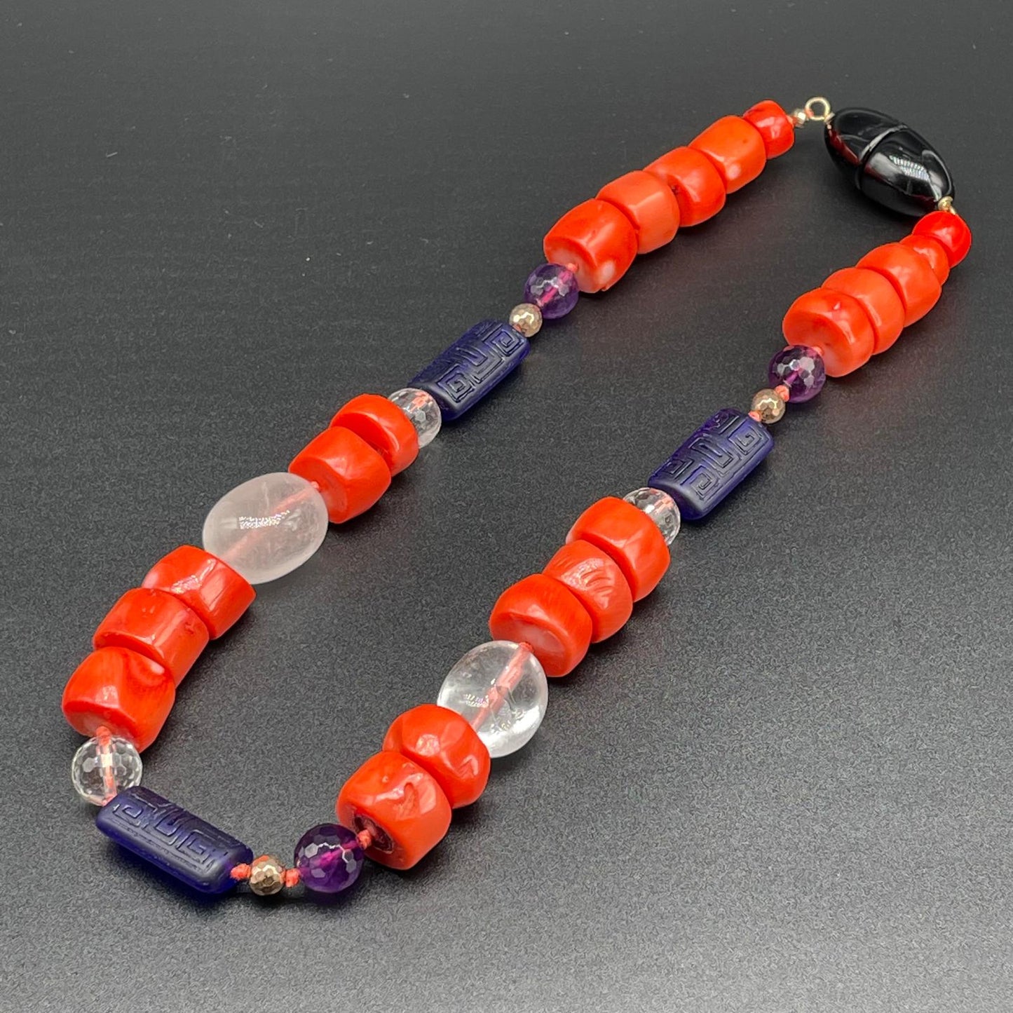 Collana Corallo Bamboo Ametista e Vetro di Murano