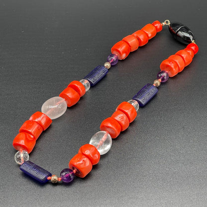 Collana Corallo Bamboo Ametista e Vetro di Murano