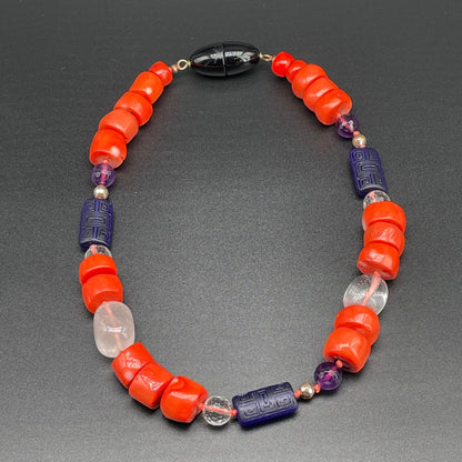 Collana Corallo Bamboo Ametista e Vetro di Murano