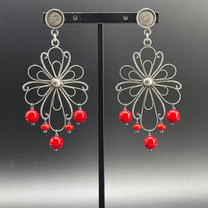 Orecchini Fiore in Argento e Corallo Bamboo