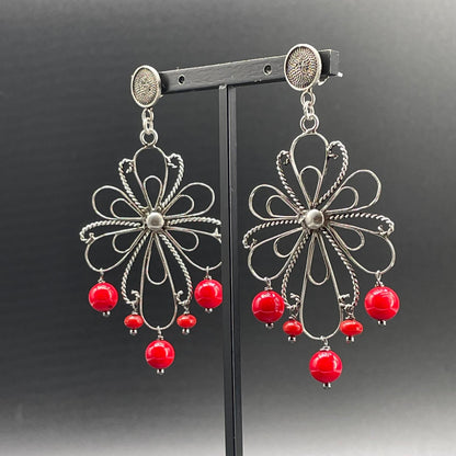 Orecchini Fiore in Argento e Corallo Bamboo