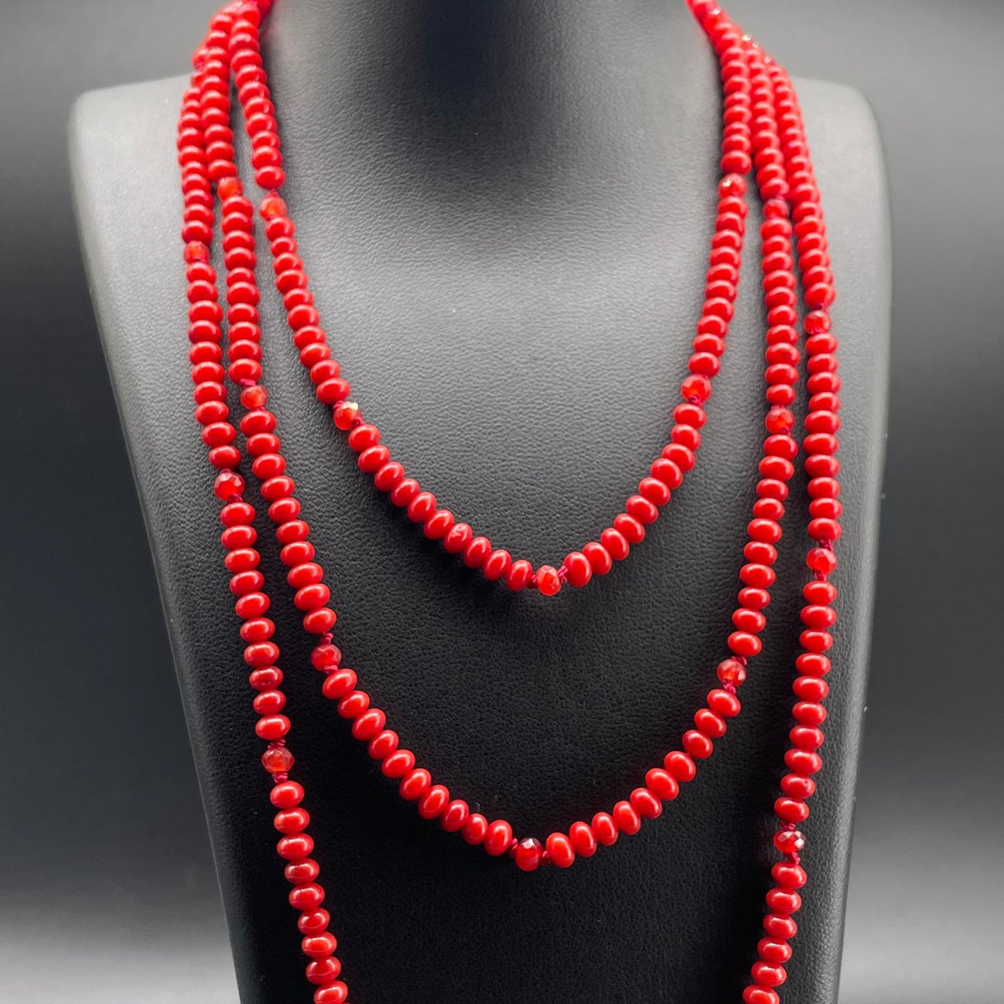 Collana Lunga Corallo Bamboo Rosso e Agata Orange