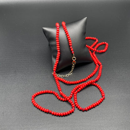 Collana Lunga Corallo Bamboo Rosso e Agata Orange