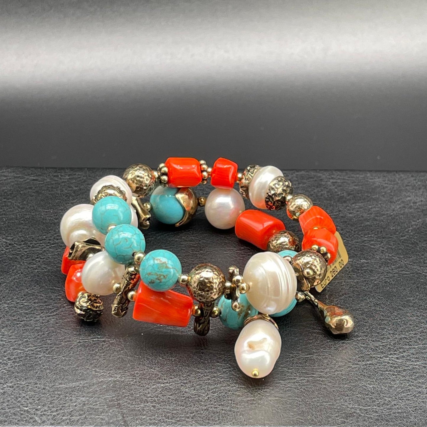 Bracciale Corallo Bamboo, Perle e Aulite Turchese