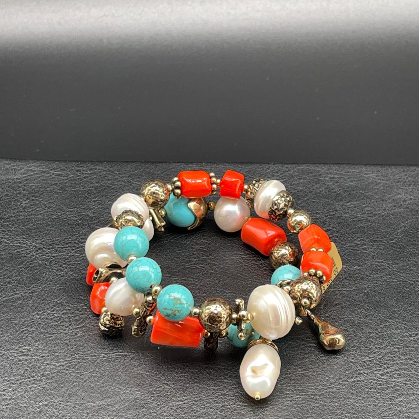 Bracciale Corallo Bamboo, Perle e Aulite Turchese